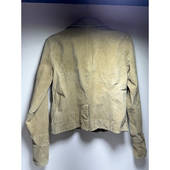 Live A Little Women’s Suede Leather Moto Jacket Size Medium Chartreuse Lined - Picture 5 of 9